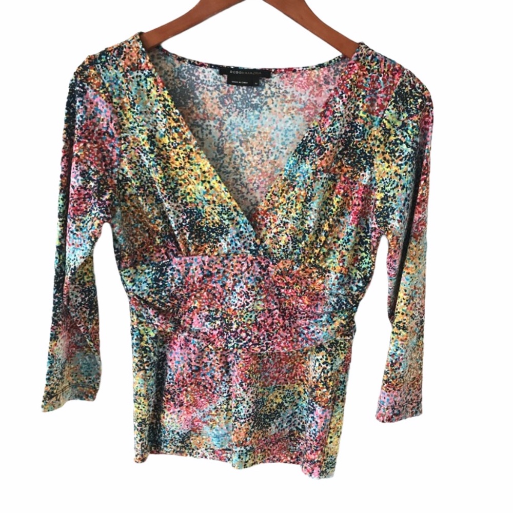 Y2K BCBG MAXAZRIA V Neck Rainbow dotted wrap top medium Vintage Bohemian